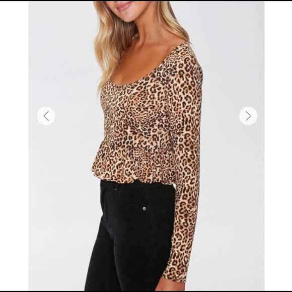 Leopard Print Ruffle-Trim Top - Picture 4 of 6